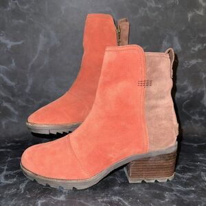 Sorel Boots Cate Bootie Carnelian Red Leather Side Zip Heeled Boot Women’s 7